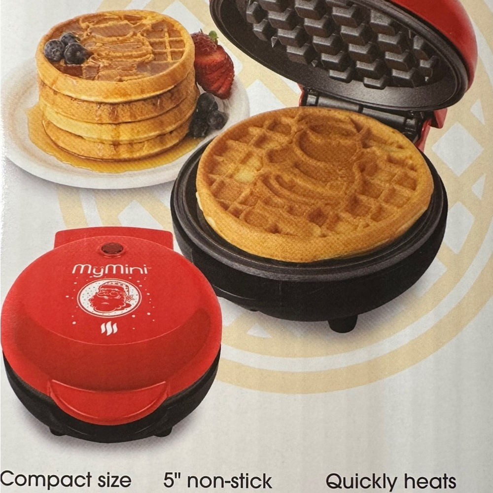 Individual Red Santa Waffle Maker Non-Stick, 5” Plate